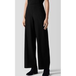 NWT Eileen Fisher Washable Stretch Crepe Wide Leg Pants Black Size 10 Minimalist